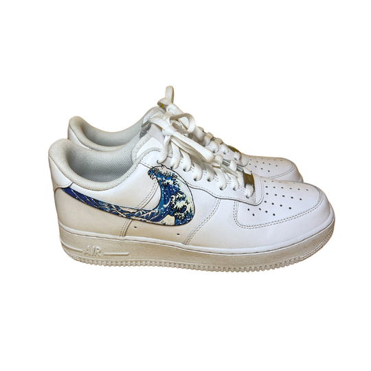 Nike Air Force 1 Triple White (Custom Wave Swoosh) | Size UK8 US9 EU42.5