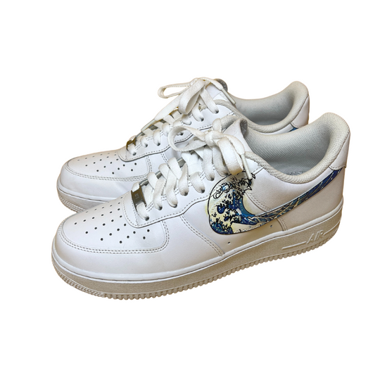 Nike Air Force 1 Triple White (Custom Wave Swoosh) | Size UK8 US9 EU42.5