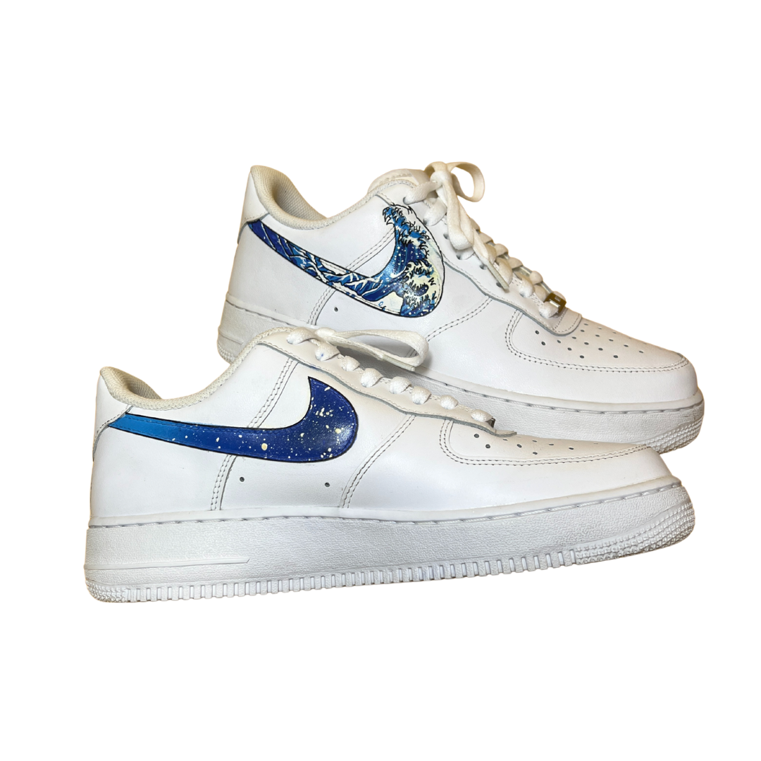 Nike Air Force 1 Triple White (Custom Wave Swoosh) | Size UK8 US9 EU42.5
