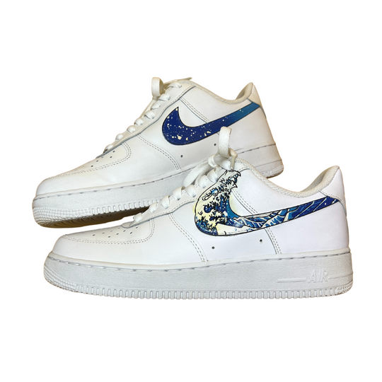 Nike Air Force 1 Triple White (Custom Wave Swoosh) | Size UK8 US9 EU42.5