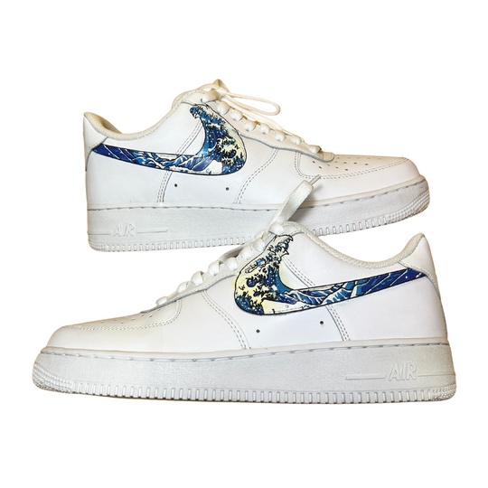Nike Air Force 1 Triple White (Custom Wave Swoosh) | Size UK8 US9 EU42.5