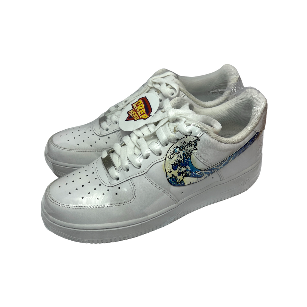 Nike Air Force 1 Triple White (Custom Wave Swoosh) | Size UK8 US9 EU42.5